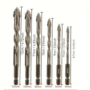 TEMU 6개 세트 텅스텐 카바이드 4플루트 이심 드릴 비트 세트 - 고속, 내마모성 건식 드릴링용 타일, 도자기, 유리, 대리석, 콘크리트 및 스테인리스 스틸