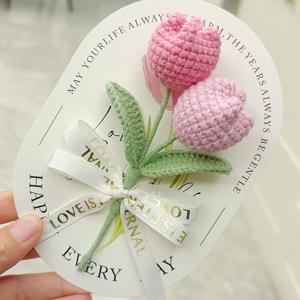 TEMU 핸드 크로셰 튤립 부케 코바늘뜨기 인조꽃 기념품 니트꽃 장식품 장식용 꽃 카드