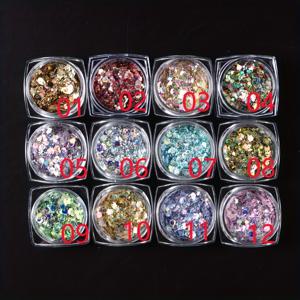 TEMU 네일 아트 용품 - 12색 컬러 체인징 글리터, 랜덤 1색, 더스트, 대형 글리터, 골든 리프, 젤 네일용, Y2K 머메이드 홀로그래픽, 3D 미러 플래시