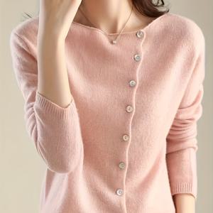 TEMU 캐주얼 루즈핏 라운드넥 싱글버튼 디자인 카디건, 우아하고 스타일리시