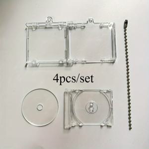 TEMU 미니 CD 케이스 스타일 휴대폰 펜던트 4개 세트 - 휴대폰 장식을 위한 휴대용 사진 케이스 펜던트, 휴대폰 액세서리용 체인, 투명 미니 CD 케이스 키체인.