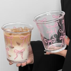 TEMU 1개/2개 세트, 리본 디자인의 우아한 유리 커피컵, 카푸치노, 차, , 라떼 및 뜨거운 음료용 투명 유리 용기, 이상적인 생일 및 휴일 선물