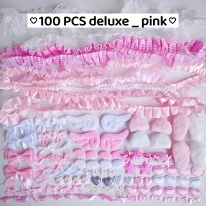 TEMU 100개/팩 세트 레이스 레이스 배지 바지 재질 패키지 다양한 색상 나비 리본 귀 액세서리 진주 장식 인레이 엣지 재질 수제