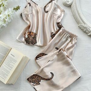 TEMU 2피스 청소년 & 파자마 - V넥 나이트가운 & 슬립팬츠와 매칭 가운, 사계절 세탁기 사용 가능한 잠옷, 청소년에게 적합한 편안한 파자마 및 2피스 매칭 잠옷