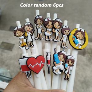 TEMU 파인 간호사 테마 패치 펜, PVC 소프트 젤 패치 펜, 의사 간호사 젤 펜, 랜덤 6개