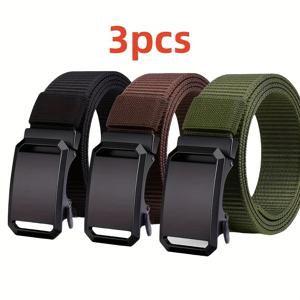 TEMU 3개 남성용 자동 버클 나일론 벨트 - 블랙, 그레이, 블루, 캐주얼 & 비즈니스 스타일, 내구성 있는 철 버클, 야외 스포츠, 일상 출퇴근, 공식 의상 액세서리 | 현대적인 벨트 디자인 | 내구성 있는 벨트, 다용도 벨트, 남성용 벨트, 남성용 벨트, 전술 벨트, 나일론 벨트, 남성용 하이킹 벨트 소형 버클