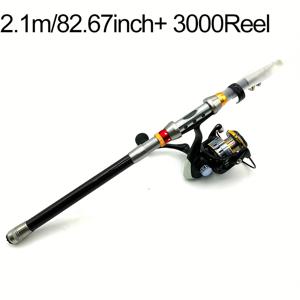 TEMU GHOTDA 망원대 낚시대 & 스피닝 릴 콤보 - 조절 가능한 70-140인치 경량 블랙 카본 파이버 여행용 로드, 중간 빠른 액션, 담수 및 해수용 슈퍼 하드 구조, 성인을 위한 휴대용 디자인, 접이식 낚싯대, 슬림한 낚시 장비, 내구성 있는 낚시 용품
