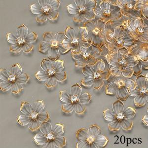 TEMU 2D 플랫 - 20개 23mm 투명 꽃 비즈, 금색 엣지 라인스톤 스템 - 보석 만들기, 귀걸이, 팔찌, 머리 클립용 대형 플랫백 아크릴 비즈 - 의류, 모자, 가방, 코트 장식, 보석 만들기 용품에 적합한 내구성 있는 아크릴 비즈