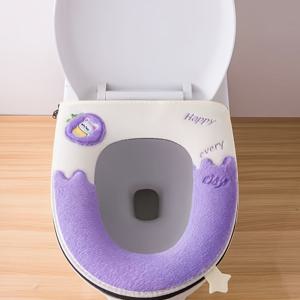 TEMU 가을 겨울용 두꺼운 욕실 스타일 화장실 커버, 귀여운 자수 동물 화장실 쿠션, 부드럽고 휴대가 편리한 휴대용 화장실 커버|변기커버