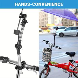 TEMU 유모차 및 휠체어용으로 설계된 검은색 우산 홀더. 의자 및 유모차에 안전하게 장착할 수 있는 360° 클립이 특징입니다.