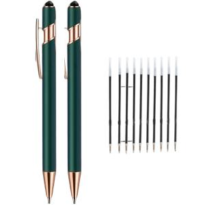 TEMU 12개입 고급 메탈 볼펜, 펜 2개 + 리필 10개 포함, 그린 패션 디자인, 부드러운 필기감, 스크린 터치 호환 (2-In-1 디자인), 여성, 동급생, 동료, 선생님, 어머니, 친구를 위한 이상적인 선물 (검은색 잉크)