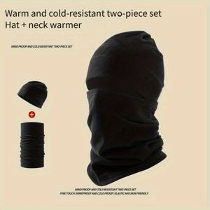 TEMU 목 따뜻이 및 모자 세트 - 겨울 방풍 마스크, 스노우 모자, 사이클링 시 따뜻함을 위한 플리스 소재를 특징으로 하는 겨울 목 보호용, 스키 페이스 스카프, 모자 세트. 남녀공용 따뜻한 모자 및 부드러운 스카프 세트로 이상적인 선물입니다.