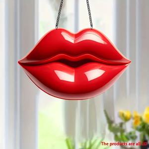 TEMU 2D 평면 발렌타인데이 레드 립 아크릴 선 캐쳐 - 생생한 유리 스타일 행잉 장식, 정원, 창문 및 현관에 적합 | 결혼식, 약혼, 집 선물로 완벽, 2D, 전원 불필요