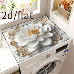 TEMU 플로럴 패턴 세탁기 상판 보호 패드 - 속건성 흡수 커버, 조리대, 냉장고, 전자레인지 및 건조기용, 골드 하이라이트가 있는 현대적인 디자인, 세탁 및 주방 장식을 위한 튼튼한 가전 제품 커버, 세탁 커버|냉장고