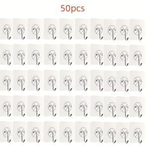 TEMU 다양한 표면에 호환되는 강력 접착식 헤비 듀티 벽걸이 후크 50개, 투명 흔적 없는 끈끈이 후크 - 손상 없는, 못 없이 벽 설치를 위한 재사용 가능한 투명 후크, 실용적인 수건 컵 후크, 액자에 적합