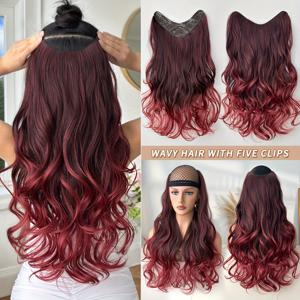 TEMU 클립인 헤어 익스텐션 V자형 옴브레 (뿌리부터 끝까지 컬러 그라데이션) 24인치 롱 바디 웨이브 내열성 합성 헤어피스 - 여성 및 소녀용, 파티, 웨딩, 포토 촬영에 적합한 인스턴트 볼륨, 클립인 무료