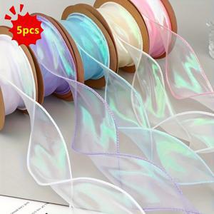 TEMU 5롤 오간자 리본 - 무지개빛 인어 꼬리, 파스텔 색상 (핑크, 그린, 퍼플, 청록색) - 웨딩, 생일, 크리스마스, 부활절, 발렌타인데이 공예, 선물 포장용 초장 359.84인치 (1롤당 30피트)