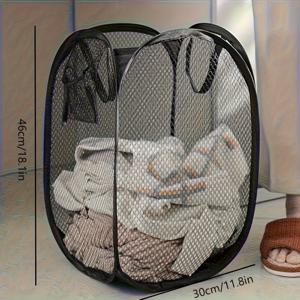 TEMU 대형 접이식 팝업 메쉬 빨래바구니 핸들 포함 - 고용량 타원형 먼지옷 햄퍼, 욕실, 침실, 기숙사용 - 공간절약형 패브릭 보관함