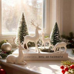 TEMU 크리스마스 사슴 장식 세트 6개: 대형 사슴 2개, 소형 사슴 2개, 트리 2개, 실내 홈 분위기 연출용