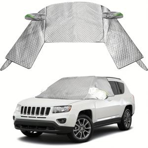 TEMU SUV 및 트럭용 4겹 헤비듀티 PEVA 알루미늄 호일 윈드실드 커버 + 후방 거울 커버, 비, 햇빛, 서리로부터 윈드실드 보호, 초대형 사이즈