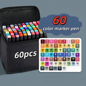 TEMU 60색 듀얼 팁 펠트 마커 | 드로잉, 스케치, 쓰기, 채색에 적합, 완벽한 크리스마스 선물, 전문가용 미술 용품, 학교 문구류