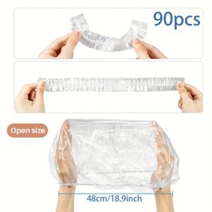 TEMU 90개입 초대형 두꺼운 샤워 캡 - 투명 탄성 헤어 커버 (여성/남성용), 긴 머리, 폭신한 헤어스타일, 땋은 머리 - 공장 등급 일회용 헤어 보호 캡, 미용실, 스파, 여행, 헬스용 - 위생적인 얼룩 방지 디자인, 90개입, 투명 스타일, 탄성 헤드 랩