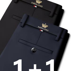 TEMU 2개입 남성용 비즈니스 포멀 & 캐주얼 바지 - 주름 방지, 탄성 허리 밴드, 미드 라이즈 레그 트라우저 (버튼 클로저), 솔리드 / 네이비, 올 시즌 오피스 & 세미 포멀 웨어, 업무 & 캐주얼 복장으로 활용 가능, 프로페셔널 복장|냉장고바지|오피스룩|남자바지