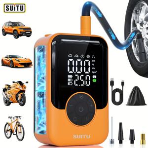 TEMU Suitu 무선 타이어 공기 주입기 | 고출력 무선 에어 컴프레서, 디지털 디스플레이 게이지 및 LED 라이트가 있는 휴대용 미니 차량용 에어 펌프, 압력을 정확하게 감지, 도로변 비상 및 지원에 이상적, 자동차, 오토바이에 적합