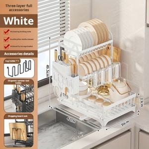 TEMU 3단 헤비듀티 대형 바닥형 식기 건조대 & 주방 정리대 - 스테인리스/카본/플라스틱 다층 수납 선반, 식기 건조, 주방용품 & 컵 보관, 공간절약형 카운터탑 또는 바닥 사용, 소형 및 대형 주방에 적합한 모던 디자인|식기건조대|식기건조기