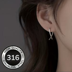 TEMU 고품질 316 스테인리스 스틸 여성용 인터로킹 귀걸이 한 쌍, 트렌디한 스타일 디자인, 데일리룩에 적합, 여성들을 위한 프렌치 럭셔리 선물