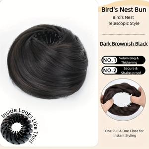 TEMU 합성 쉬뇽 도넛 번 가발과 라운드 탄성 클립 - 헤어 둥근형 스트레치 헤어피스, 업스타일용, 얇은 머리용 빠른 볼륨, 일상 착용, 크리스마스 파티 & 휴가용 (기술 없는 번 메이커)