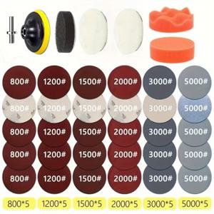 TEMU 37/69피스 3인치 자동차 폴리싱 및 왁싱 키트 (M10 드릴 어댑터 및 샌딩 스펀지 포함) - 1200~15000 그릿 단계별 사용, 차체 수리, 헤드라이트 복원, 페인트 터치업에 적합 - 모든 드릴 호환