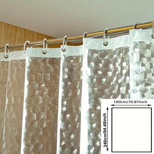 TEMU 투명한 물 큐브 패턴의 기하학적 디자인 샤워 커튼 1개입. 욕실 장식에 이상적입니다. 고품질의 두꺼운 EVA 소재로 제작되었으며 샤워 룸, 목욕탕, 호텔 기숙사 칸막이에 적합합니다.|샤워커튼