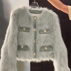 TEMU 2025년 신상 가을/겨울 컬렉션. 여성용 스타일리시한 숏 페이크 코트, 소형/소녀성에 적합, 고품질 패치 소재.