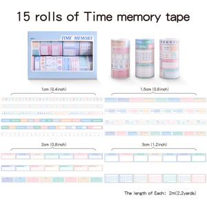 TEMU 15롤 마카롱 타임 테마 스티커 노트 테이프 세트 (4가지 폭 & 2m 길이), 쉽게 뜯을 수 있는 퍼포레이션 가장자리 - 플래너, 저널, 다이어리, 주간/월간 스케줄용 마카롱 모양 테두리 - 접착식 페이지 마커 & 장식