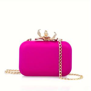 TEMU 고급스러운 마젠타 폴리에스터 클러치 파우치 - 탈부착 가능한 골든 체인 스트랩, 결혼식 및 특별한 행사용 여성 이브닝백