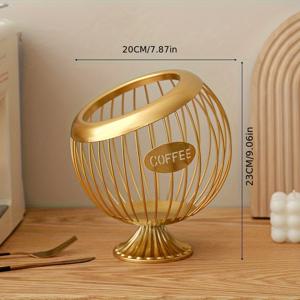 TEMU 창의적인 높은 다리 수납 바구니 1개, 간단한 철제 커피 캡슐 보관대, 커피 동반자 보관대, 구멍이 뚫린 바구니, 홈 스토리지 장식품, 주방 거실 데스크탑 정리용 바구니, 경사진 입 바구니