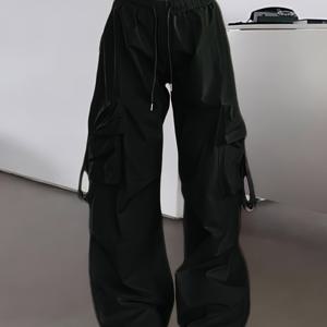 TEMU Y2K 오버사이즈 카고 팬츠, 신축성 없는 루즈핏, 넓은 사이드 포켓 포함, 봄/여름/가을용 - 캐주얼 아웃도어 작업복 바지 (신축성 없음)|여름바지