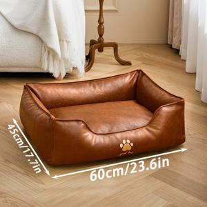 TEMU 1개의 고급 인조 가죽 반려동물 침대, 직사각형 깊은 수면 강아지 & 고양이 침대, 폴리에스테르 섬유 충전재, 모든 품종에 적합 - 소형, 중형, 대형견 & 고양이, 실내 사용, 조립 필요 없음
