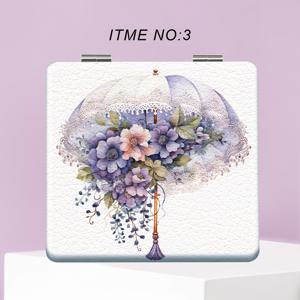 TEMU 로맨틱 부케 우산 휴대용 메이크업 거울, 편리한 접이식 핸드헬드 메이크업 거울, 플립 커버 포함, 휴대용 사각 메이크업 거울, 일상 및 휴일, 생일, 추수감사절, 여성 친척, 결혼 및 졸업 기념품