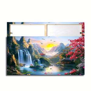 TEMU 액자 대형 사이즈 현대 방수 벽 예술 그림 - 산과 바위가 있는 고요한 폭포 풍경, 세련된 목재 프레임, 20x40인치(50x100cm), 거실, 침실, 주방 또는 사무실에 완벽 - 자연 애호가를 위한 이상적인 선물, 자연 장식