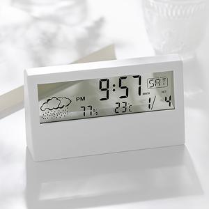 TEMU 단품 포장, 2가지 색상 선택 가능. 창의적인 날씨 표시 온도계 시계, 야간 조명, 소형 알람 시계, 투명 스타일 전자 알람 시계