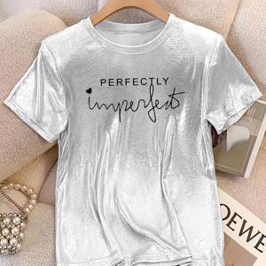 TEMU 금색 포일과 글리터가 있는 패션 티셔츠 - 197