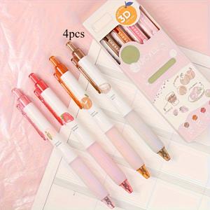 TEMU Juicyee 향기 젤 펜 세트 4개 - 과일향 중간 굵기 롤러볼 펜, 빠른 건조 내구성 플라스틱 소재, 저널링 및 드로잉용, 베리, 레몬, 라벤더 향 포함