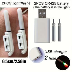 TEMU CR425 LED 낚싯대 라이트 2개와 충전기 포함 패키지 (분리형 발광 플로팅 로드 기능으로 야간 낚시 가능)