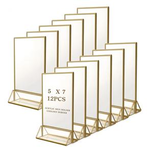 TEMU 12개/6개 투명 아크릴 웨딩 테이블 넘버 홀더, 5x7인치 양면 골든 프레임 게스트 시트 카드, 레스토랑 테이블 메뉴 레시피 카드 사진 디스플레이 스탠드 - 웨딩, 리허설 디너, 약혼식, 기념일, 생일, 브라이덜 샤워, 퀸세아네라, 기업 행사 또는 특별한 행사에 완벽!