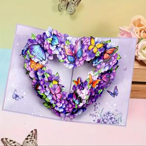 TEMU 3D 팝업 하트 모양 플로럴 화환 카드 - 생일, 어버이날, 결혼식, 기념일 등에 완벽 - 또는 친구를 위한 이상적인 선물로, 크리스마스에 특히 적합하며 추수감사절 선물로 좋습니다.