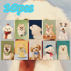 TEMU 10팩 YWWBLD 포메라니안 강아지 벽 장식 카드 - 컬러풀한 의상과 액세서리가 있는 귀여운 일러스트, 고품질 동물 프린트 아트, 생일 파티 & 홈 오피스 데코레이션용, 쉽게 붙이고 떼는 접착 백킹, 개 파티 장식, 유쾌한 룸 데코, 매력적인 작품