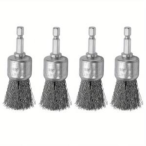 TEMU 드릴용 연마석 와이어 브러시 세트 - 1/4인치 육각 생크 1인치 금속 와이어 브러시 - 스테인리스 스틸 압착된 탄소강 브러시, 녹 제거, 청소, 버링 제거 및 페인트 제거용 - 4/8개입