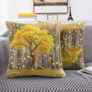 TEMU 2개 세트 현대적인 머니 트리 베개커버 - 골든 코인 디자인 양면 프린트 18x18 인치, 소프트 숏 플러시 무지 지퍼 잠금, 세탁기 사용 가능 (내부 쿠션 미포함), 소파 거실 침실 차량 장식용, 모던 홈 액센트, 내구성 있는 베개 커버